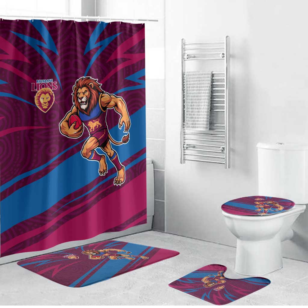 Brisbane Lions Australian Football Bathroom Set Regal Lion Mascot With Indigenous Pattern Art