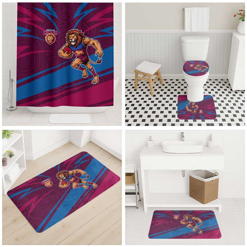 Brisbane Lions Australian Football Bathroom Set Regal Lion Mascot With Indigenous Pattern Art