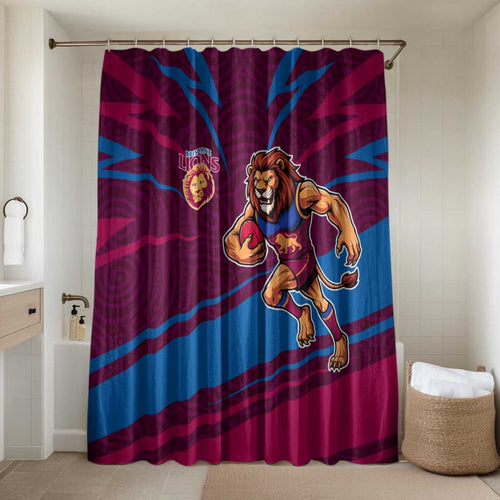 Brisbane Lions Australian Football Bathroom Set Regal Lion Mascot With Indigenous Pattern Art