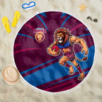 Brisbane Lions Australian Football Beach Blanket Regal Lion Mascot With Indigenous Pattern Art