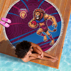 Brisbane Lions Australian Football Beach Blanket Regal Lion Mascot With Indigenous Pattern Art
