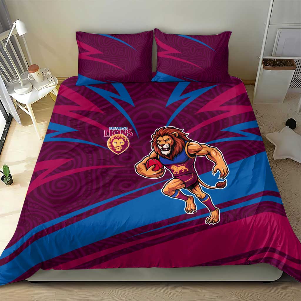 Brisbane Lions Australian Football Bedding Set Regal Lion Mascot With Indigenous Pattern Art