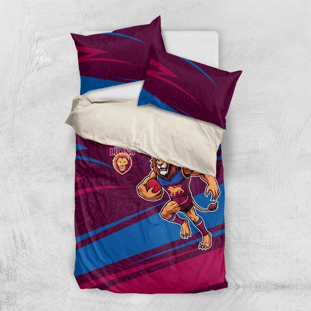 Brisbane Lions Australian Football Bedding Set Regal Lion Mascot With Indigenous Pattern Art