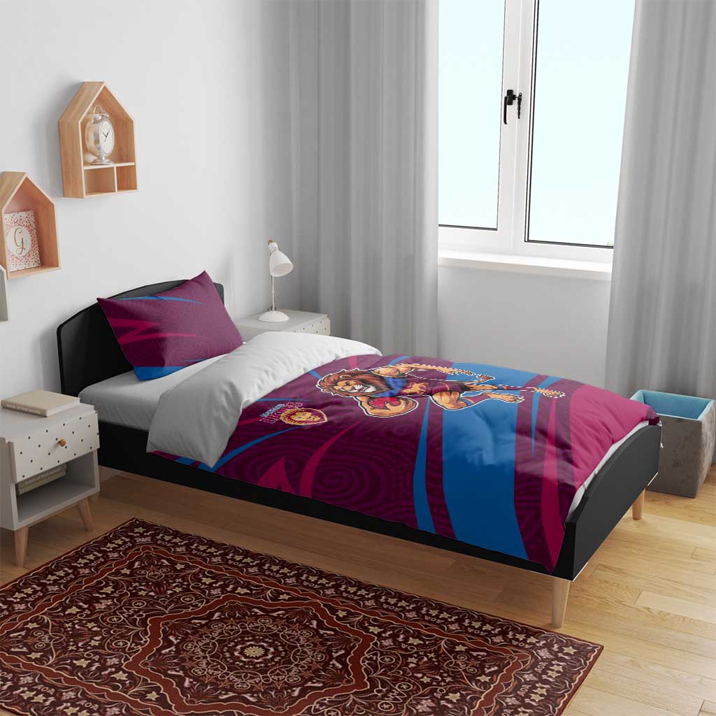 Brisbane Lions Australian Football Bedding Set Regal Lion Mascot With Indigenous Pattern Art