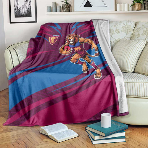 Brisbane Lions Australian Football Blanket Regal Lion Mascot With Indigenous Pattern Art