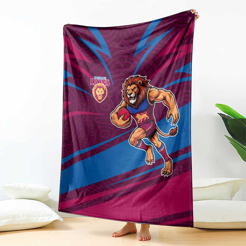 Brisbane Lions Australian Football Blanket Regal Lion Mascot With Indigenous Pattern Art