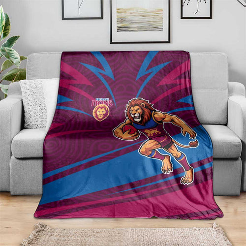 Brisbane Lions Australian Football Blanket Regal Lion Mascot With Indigenous Pattern Art
