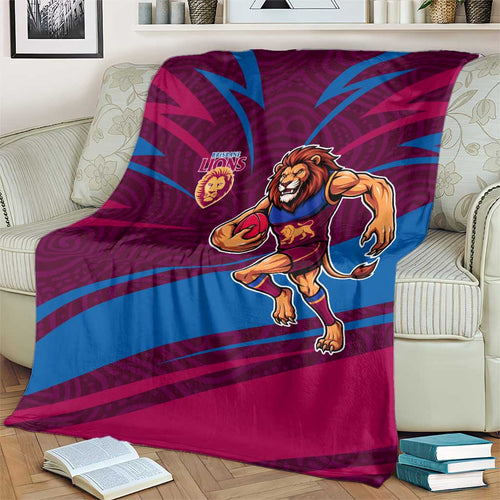Brisbane Lions Australian Football Blanket Regal Lion Mascot With Indigenous Pattern Art