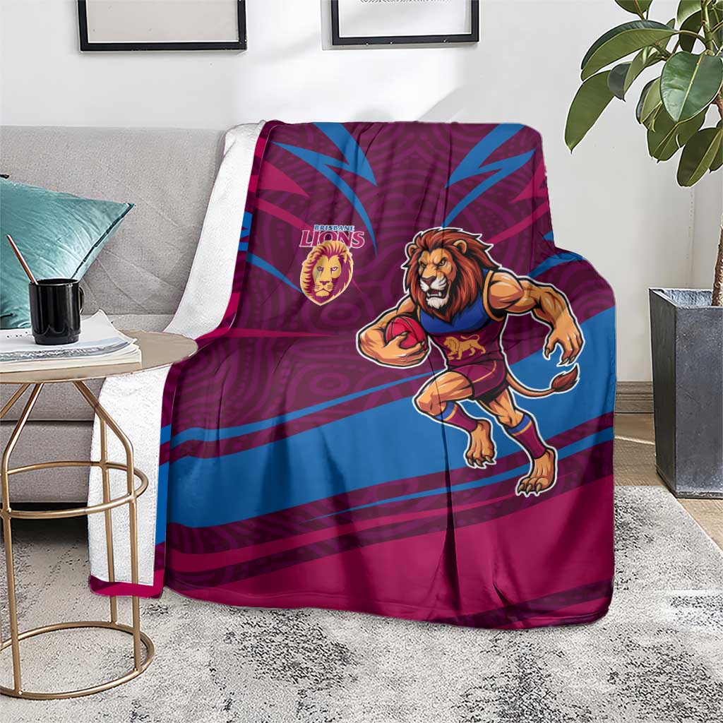 Brisbane Lions Australian Football Blanket Regal Lion Mascot With Indigenous Pattern Art