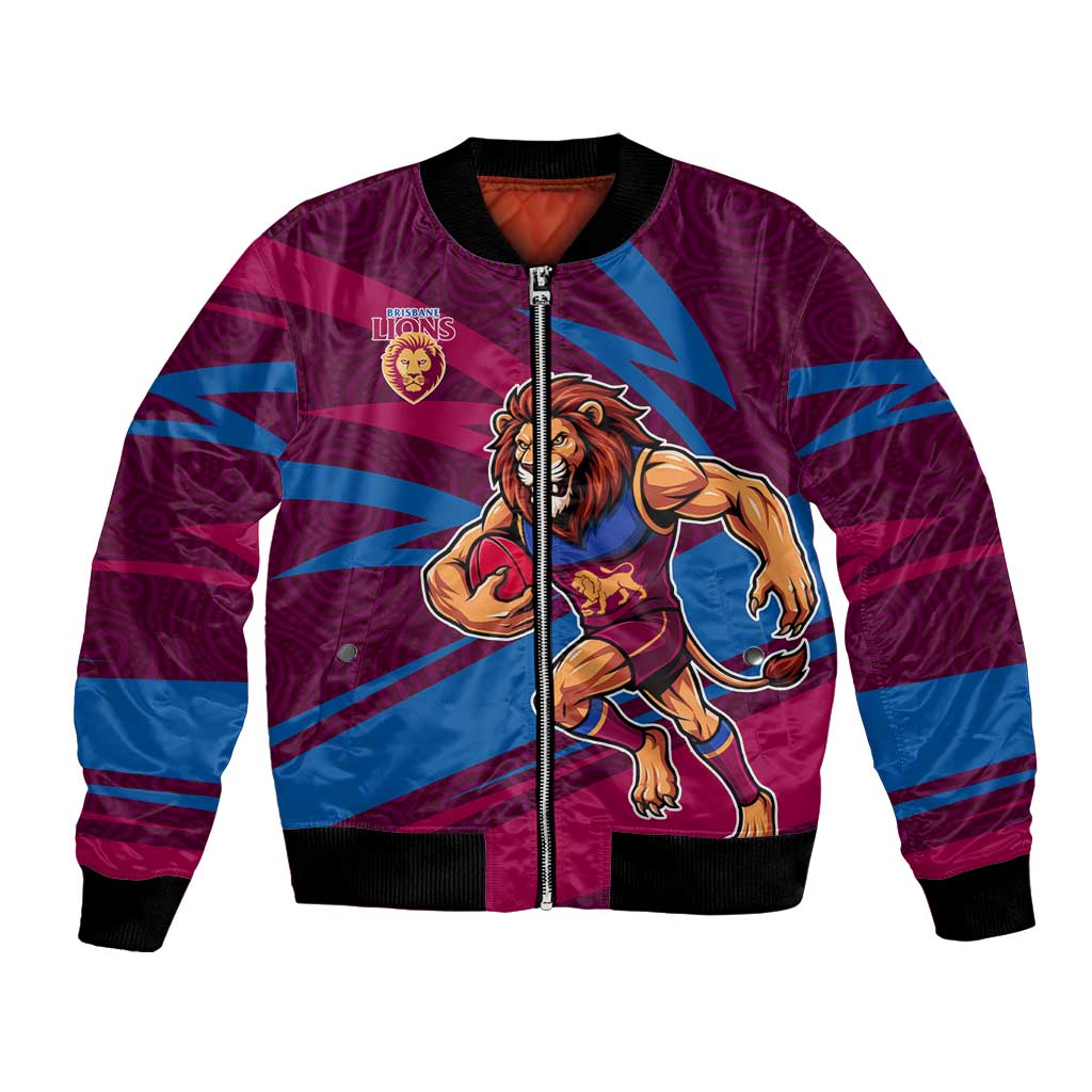 Brisbane Lions Australian Football Bomber Jacket Regal Lion Mascot With Indigenous Pattern Art