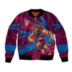 Brisbane Lions Australian Football Bomber Jacket Regal Lion Mascot With Indigenous Pattern Art