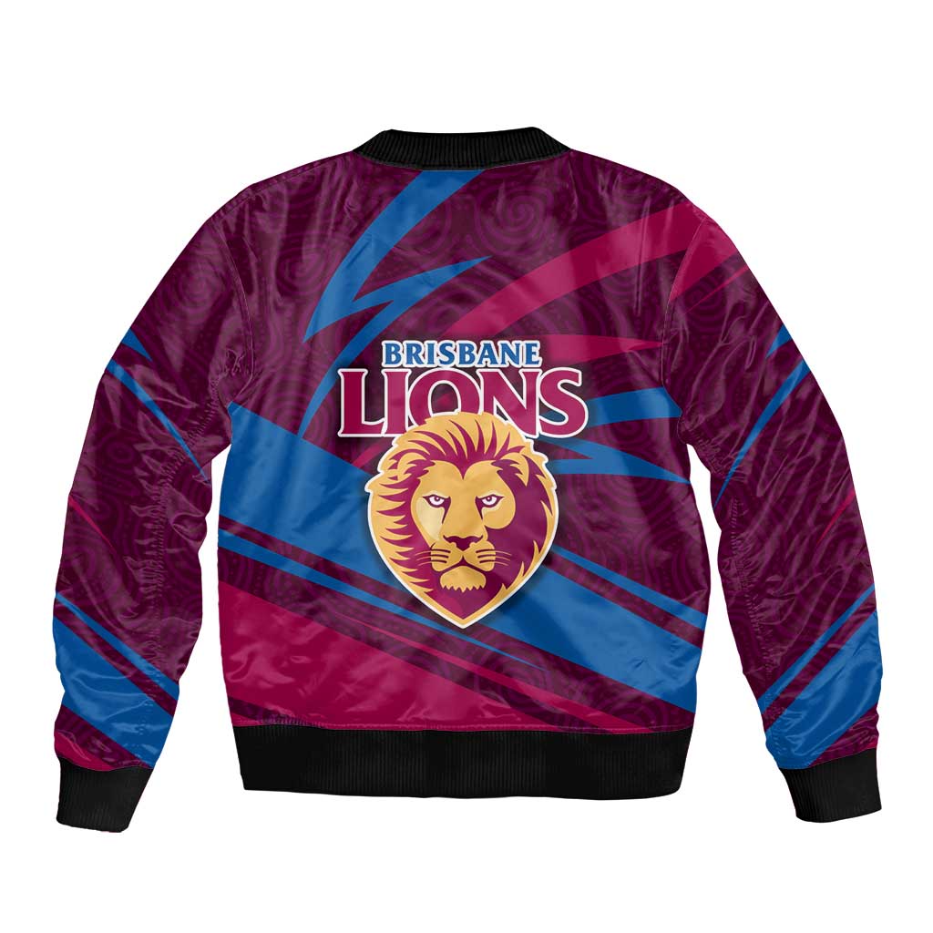 Brisbane Lions Australian Football Bomber Jacket Regal Lion Mascot With Indigenous Pattern Art