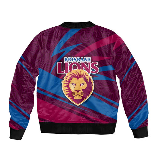 Brisbane Lions Australian Football Bomber Jacket Regal Lion Mascot With Indigenous Pattern Art