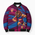 Brisbane Lions Australian Football Bomber Puffer Jacket Regal Lion Mascot With Indigenous Pattern Art