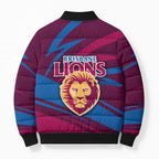 Brisbane Lions Australian Football Bomber Puffer Jacket Regal Lion Mascot With Indigenous Pattern Art
