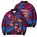 Brisbane Lions Australian Football Bomber Puffer Jacket Regal Lion Mascot With Indigenous Pattern Art