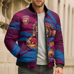 Brisbane Lions Australian Football Bomber Puffer Jacket Regal Lion Mascot With Indigenous Pattern Art