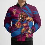 Brisbane Lions Australian Football Bomber Puffer Jacket Regal Lion Mascot With Indigenous Pattern Art