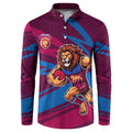 Brisbane Lions Australian Football Button Sweatshirt Regal Lion Mascot With Indigenous Pattern Art