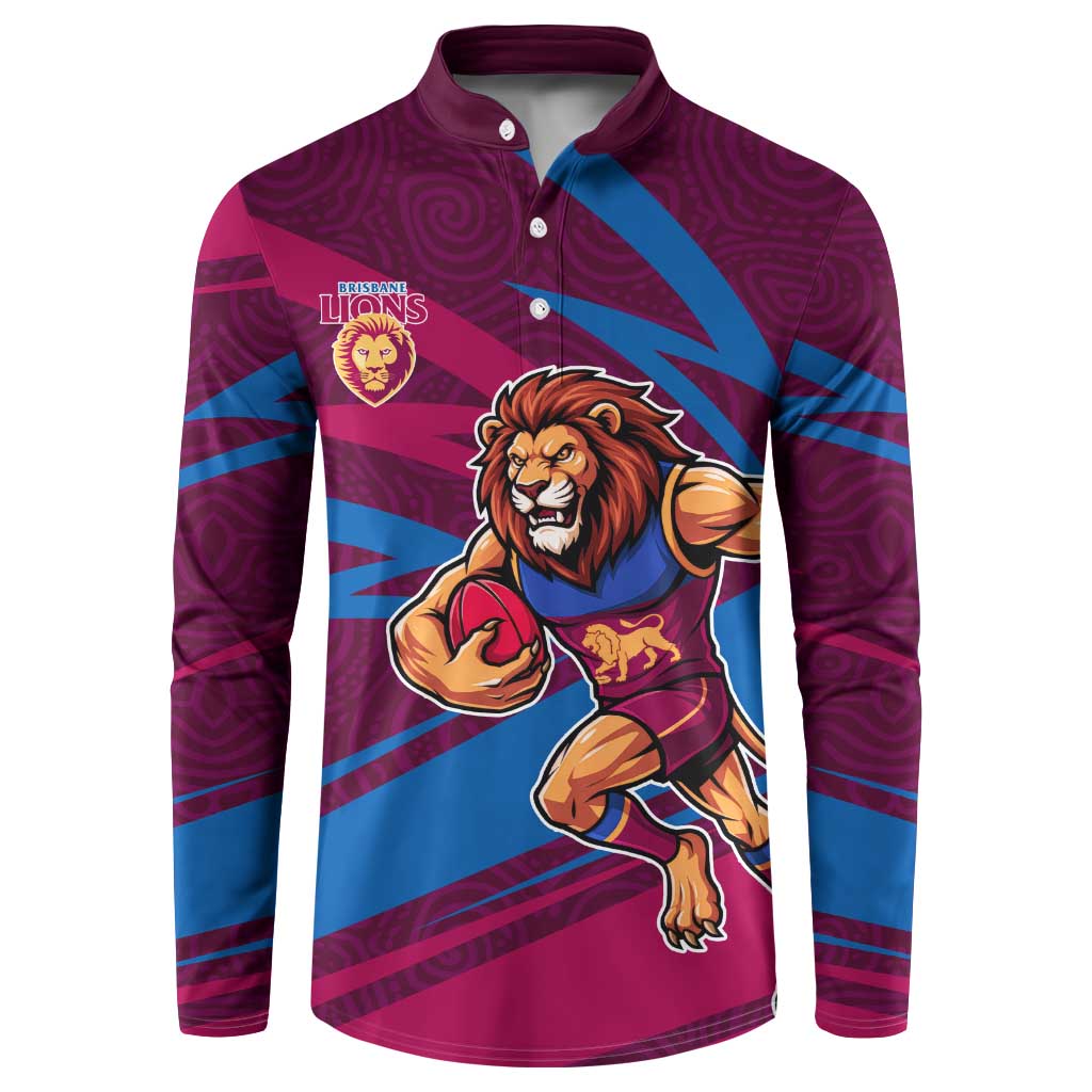 Brisbane Lions Australian Football Button Sweatshirt Regal Lion Mascot With Indigenous Pattern Art
