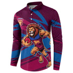 Brisbane Lions Australian Football Button Sweatshirt Regal Lion Mascot With Indigenous Pattern Art