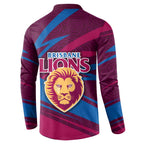 Brisbane Lions Australian Football Button Sweatshirt Regal Lion Mascot With Indigenous Pattern Art