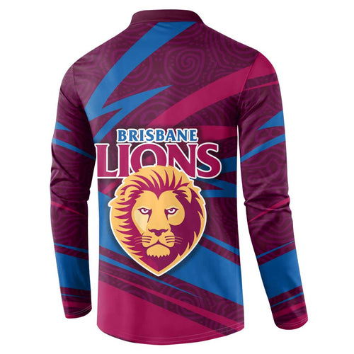 Brisbane Lions Australian Football Button Sweatshirt Regal Lion Mascot With Indigenous Pattern Art
