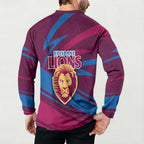 Brisbane Lions Australian Football Button Sweatshirt Regal Lion Mascot With Indigenous Pattern Art