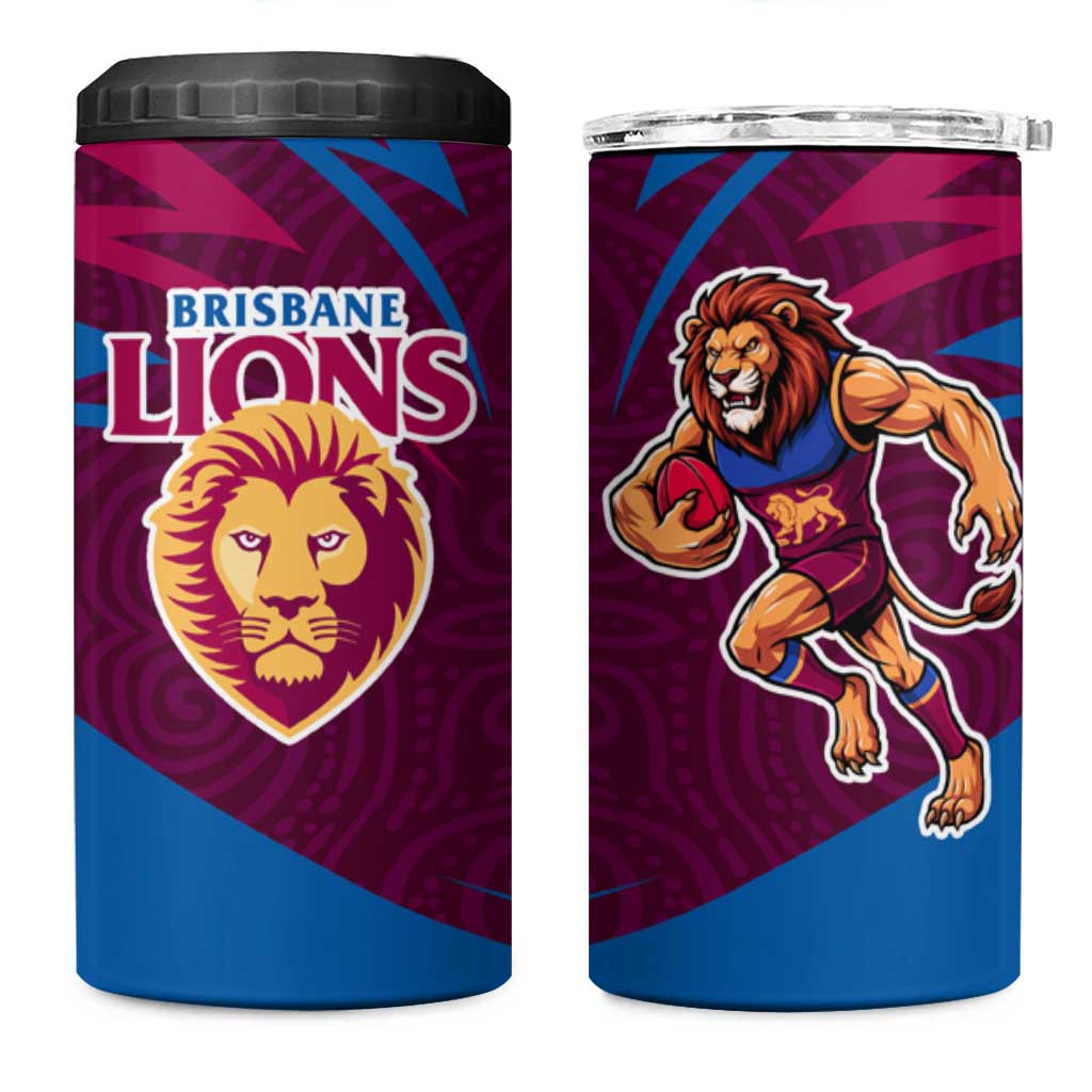Brisbane Lions Australian Football 4 in 1 Can Cooler Tumbler Regal Lion Mascot With Indigenous Pattern Art