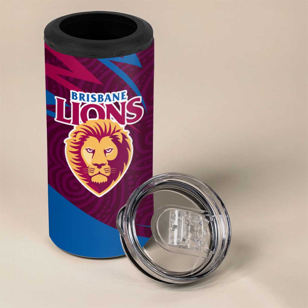 Brisbane Lions Australian Football 4 in 1 Can Cooler Tumbler Regal Lion Mascot With Indigenous Pattern Art