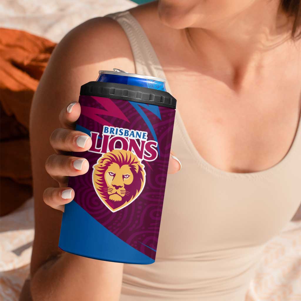 Brisbane Lions Australian Football 4 in 1 Can Cooler Tumbler Regal Lion Mascot With Indigenous Pattern Art