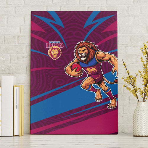 Brisbane Lions Australian Football Canvas Wall Art Regal Lion Mascot With Indigenous Pattern Art