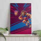 Brisbane Lions Australian Football Canvas Wall Art Regal Lion Mascot With Indigenous Pattern Art