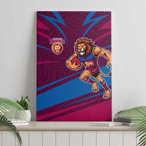 Brisbane Lions Australian Football Canvas Wall Art Regal Lion Mascot With Indigenous Pattern Art