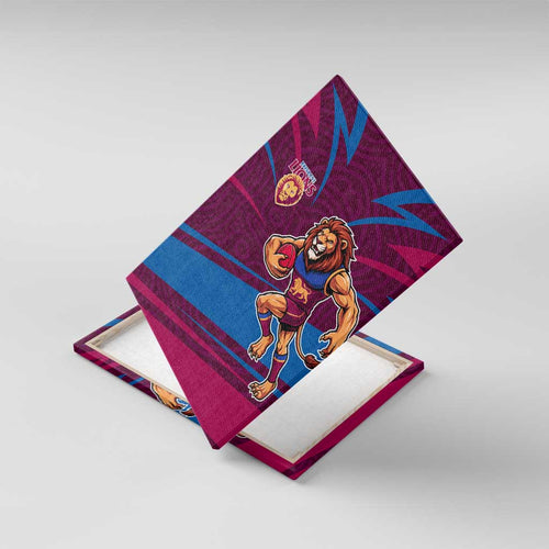 Brisbane Lions Australian Football Canvas Wall Art Regal Lion Mascot With Indigenous Pattern Art