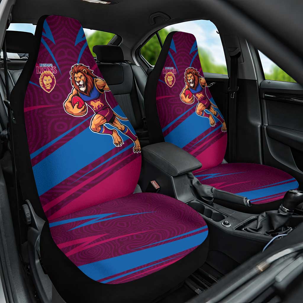 Brisbane Lions Australian Football Car Seat Cover Regal Lion Mascot With Indigenous Pattern Art