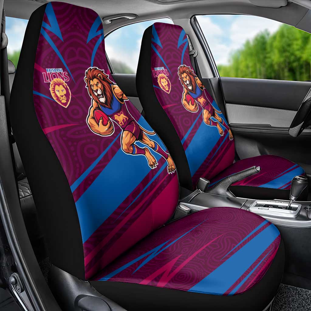 Brisbane Lions Australian Football Car Seat Cover Regal Lion Mascot With Indigenous Pattern Art