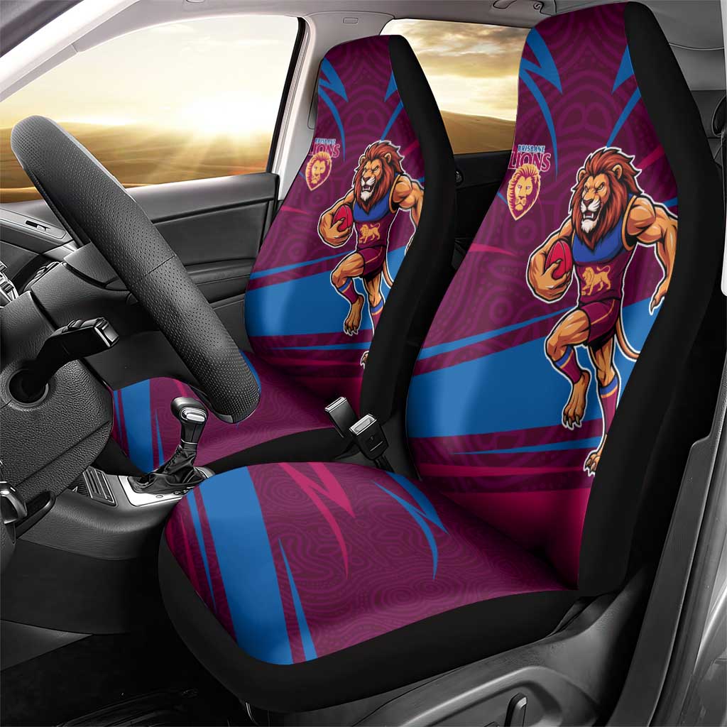 Brisbane Lions Australian Football Car Seat Cover Regal Lion Mascot With Indigenous Pattern Art
