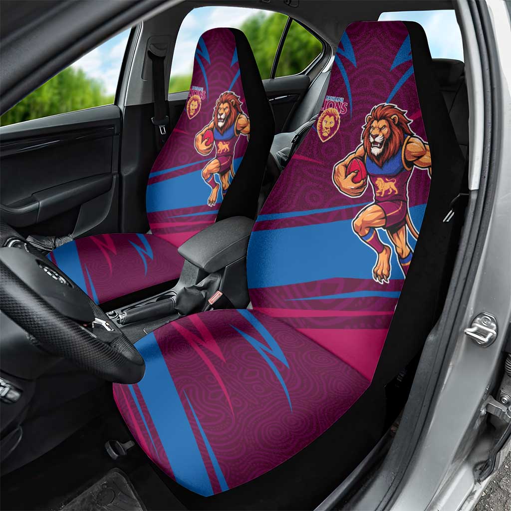 Brisbane Lions Australian Football Car Seat Cover Regal Lion Mascot With Indigenous Pattern Art