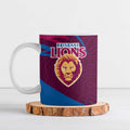Brisbane Lions Australian Football Ceramic Mug Regal Lion Mascot With Indigenous Pattern Art