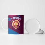 Brisbane Lions Australian Football Ceramic Mug Regal Lion Mascot With Indigenous Pattern Art