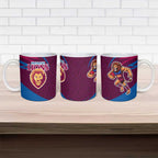 Brisbane Lions Australian Football Ceramic Mug Regal Lion Mascot With Indigenous Pattern Art