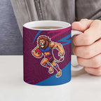 Brisbane Lions Australian Football Ceramic Mug Regal Lion Mascot With Indigenous Pattern Art