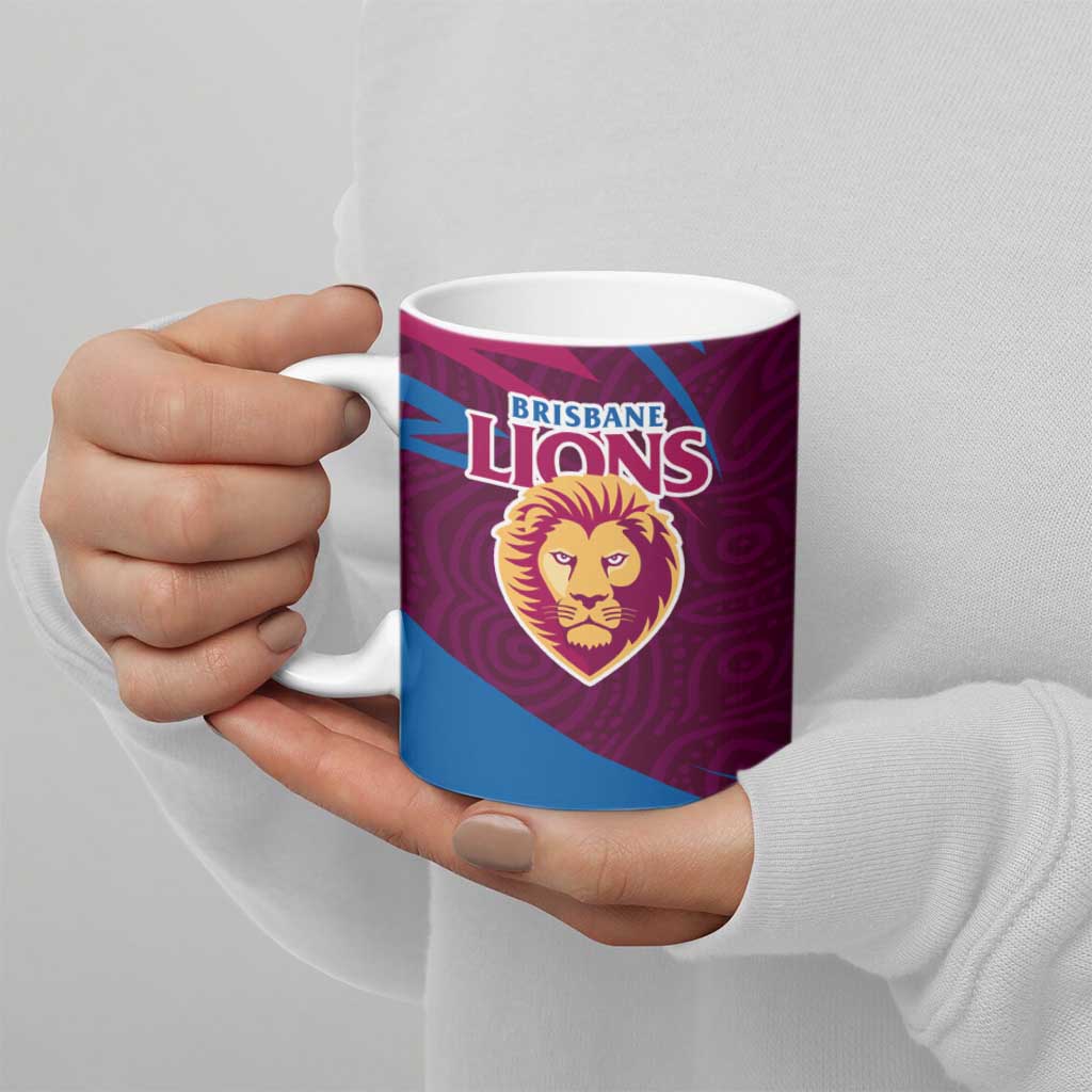 Brisbane Lions Australian Football Ceramic Mug Regal Lion Mascot With Indigenous Pattern Art
