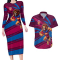 Brisbane Lions Australian Football Couples Matching Long Sleeve Bodycon Dress and Hawaiian Shirt Regal Lion Mascot With Indigenous Pattern Art