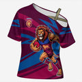 Brisbane Lions Australian Football Cross Shoulder Shirt Regal Lion Mascot With Indigenous Pattern Art