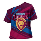Brisbane Lions Australian Football Cross Shoulder Shirt Regal Lion Mascot With Indigenous Pattern Art