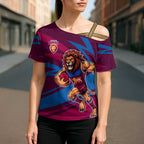 Brisbane Lions Australian Football Cross Shoulder Shirt Regal Lion Mascot With Indigenous Pattern Art