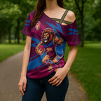 Brisbane Lions Australian Football Cross Shoulder Shirt Regal Lion Mascot With Indigenous Pattern Art