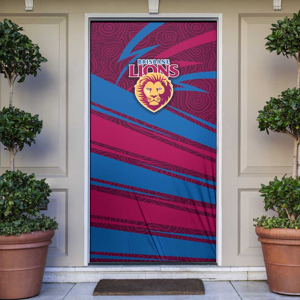Brisbane Lions Australian Football Door Cover Regal Lion Mascot With Indigenous Pattern Art